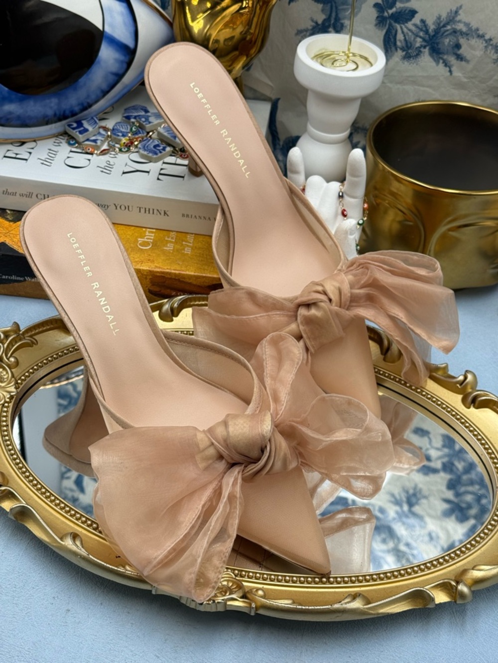 🆕 LOEFFLER RANDALL 🧿 NWOB Margot Bow Mule, Nude Organza Mesh - Sz 7 - Picture 6 of 15